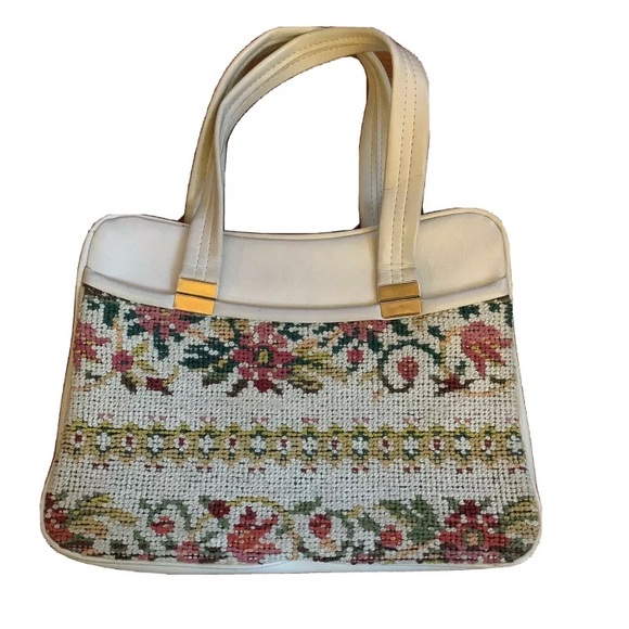Handbags - Vintage 1960s Carpet Bag Needlepoint Floral Handbag